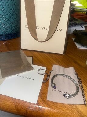 LIKE NEW David Yurman Amethyst Stone Cable Bracelet with Pavè Diamonds